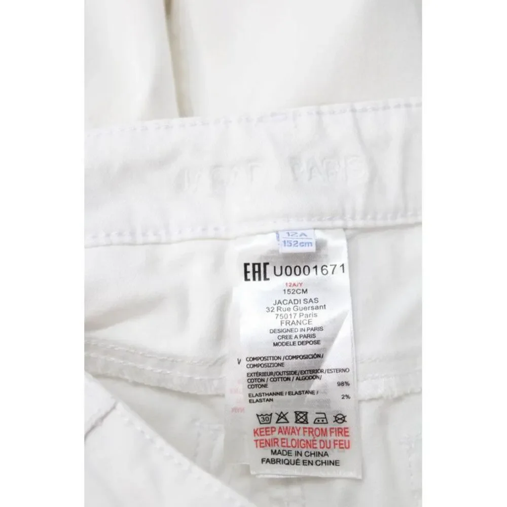 Jacadi Girls Zipper Fly Straight Leg Trouser Pants White Cotton Size 12